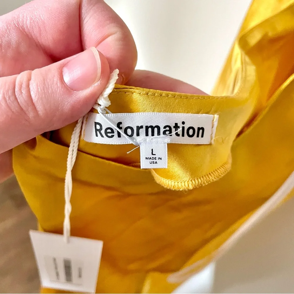 Reformation Jeany Silk Dress Tumeric Size Large NWT - Picture 13 of 16
